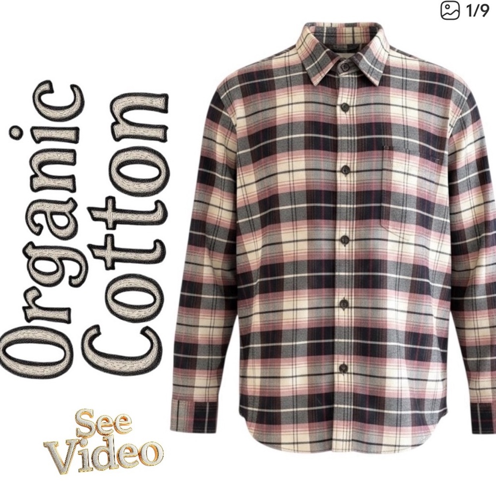 👛(ANY 2/$40)TILLEY Organic Cotton Flannel Pink|Black Tones Long Sleeved Shirt